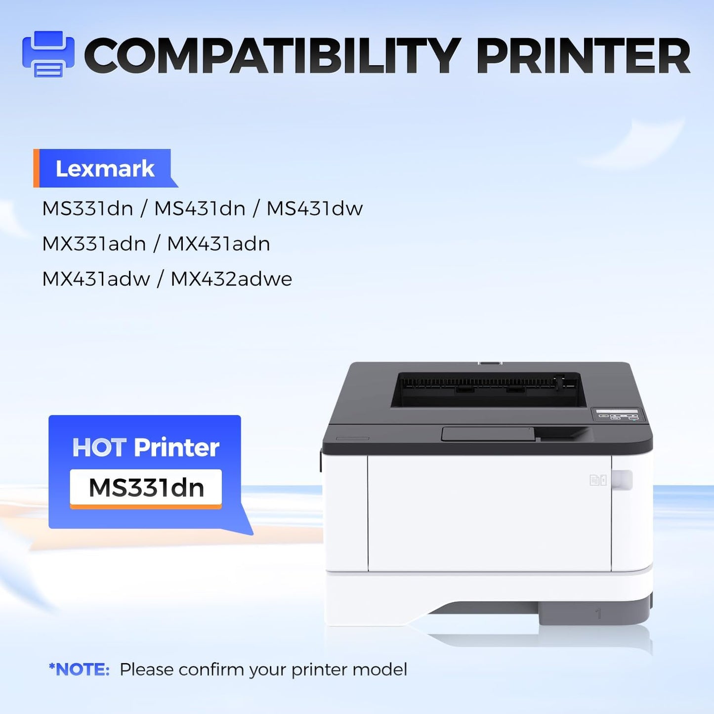 55B1000 Toner Cartridge with Chip Replacement for Lexmark 55B1000 55B1H00 Compatible with Lexmark MS331 MS431 MX331 MX431 MS331dn MS431dw MS431dn MX331adn MX431adn MX431adw MX432adwe Laser Printer Ink