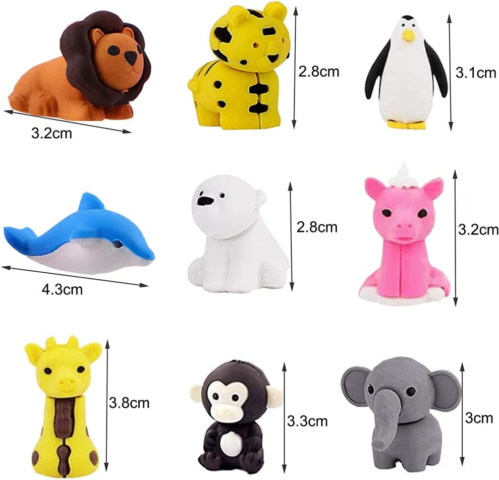 URSKYTOUS 35Pcs Animal Erasers Desk Pets for Kids Animal Pencil Erasers Bulk Puzzle Eraser Toys Gifts for Classroom Prizes,Game Reward,Treasure Box,Easter Egg Fillers,Goodie Bag Stuffers,Party Favors