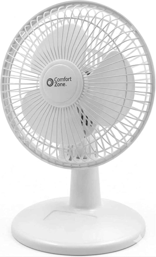 Comfort Zone CZ6D 6" Quiet Portable Indoor 2-Speed Desk Fan with Clip and Fully Adjustable Tilt in White