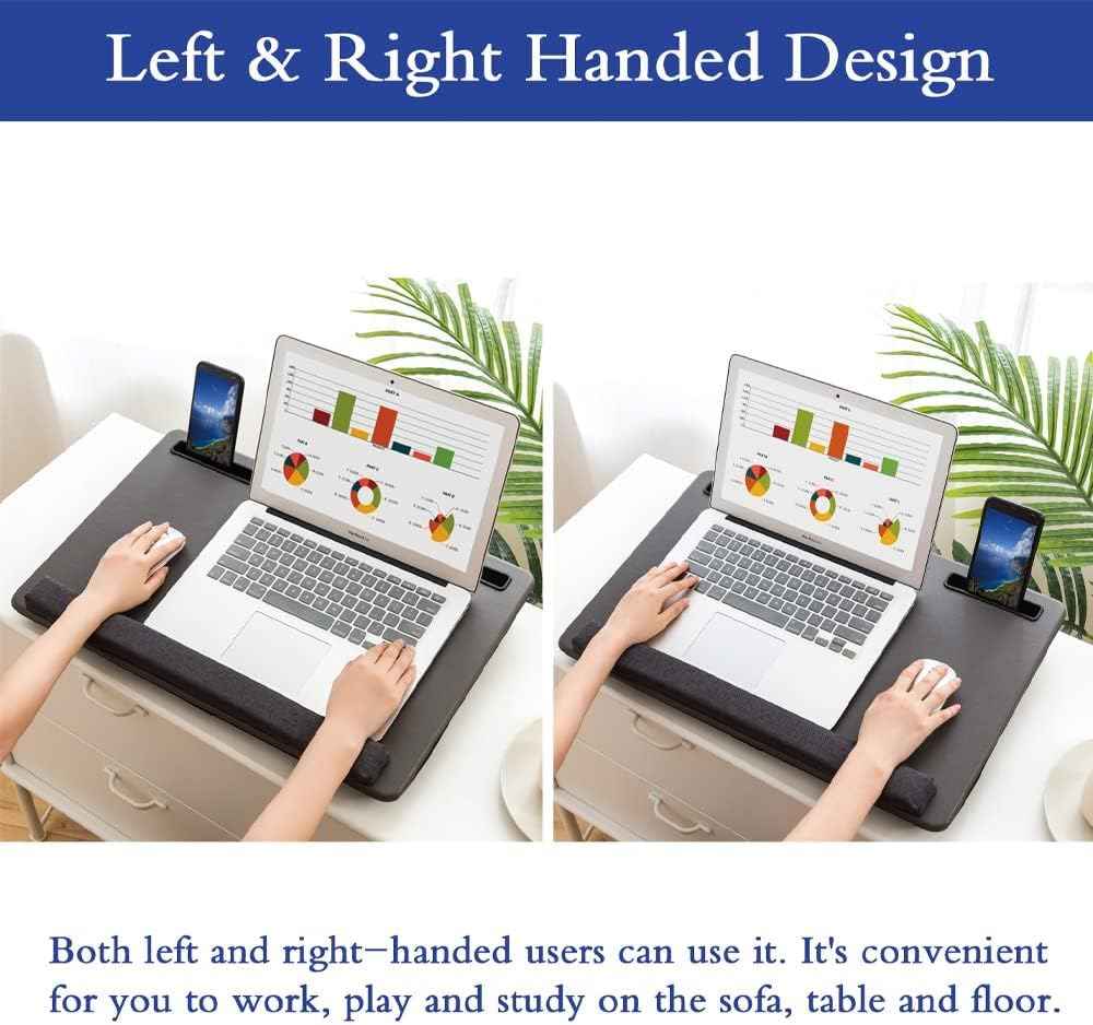 Lap Desk Home Office Lap Desk Portable Laptop Desk for Left Right - Handers with Whole Mouse Pad Wrist Pad Dual Cushion Phone Tablet Slots Fits Up to 17 Inch Laptops