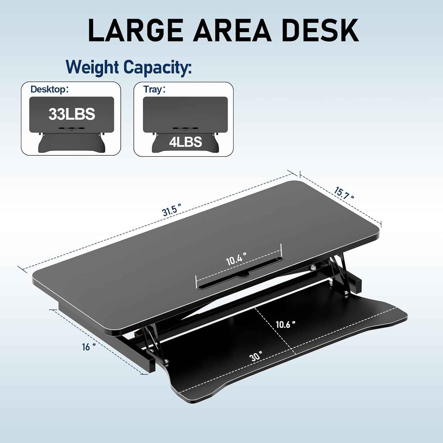 32" Stable Standing Desk Converter, Height Adjustable Sit to Stand Up Desk Riser with Keyboard Tray for Home or Office, Wide 2-Tier Desktop, Dual Monitor and Computer Workstation, Black
