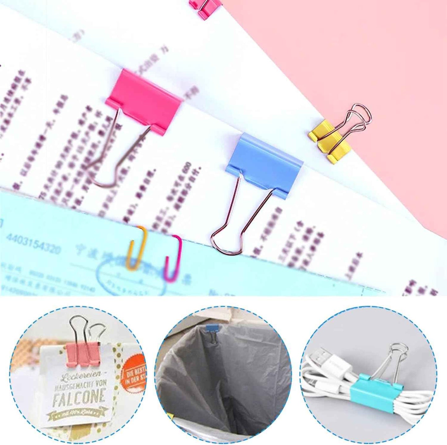 320PCS Paper Clips Binder Clips,Colored Paperclips and BinderClips Assorted Sizes(S/M/L),Colored Office Clips Set,Paper Clamps,Colorful Binder Clips for Office School Supplies Document Organizing