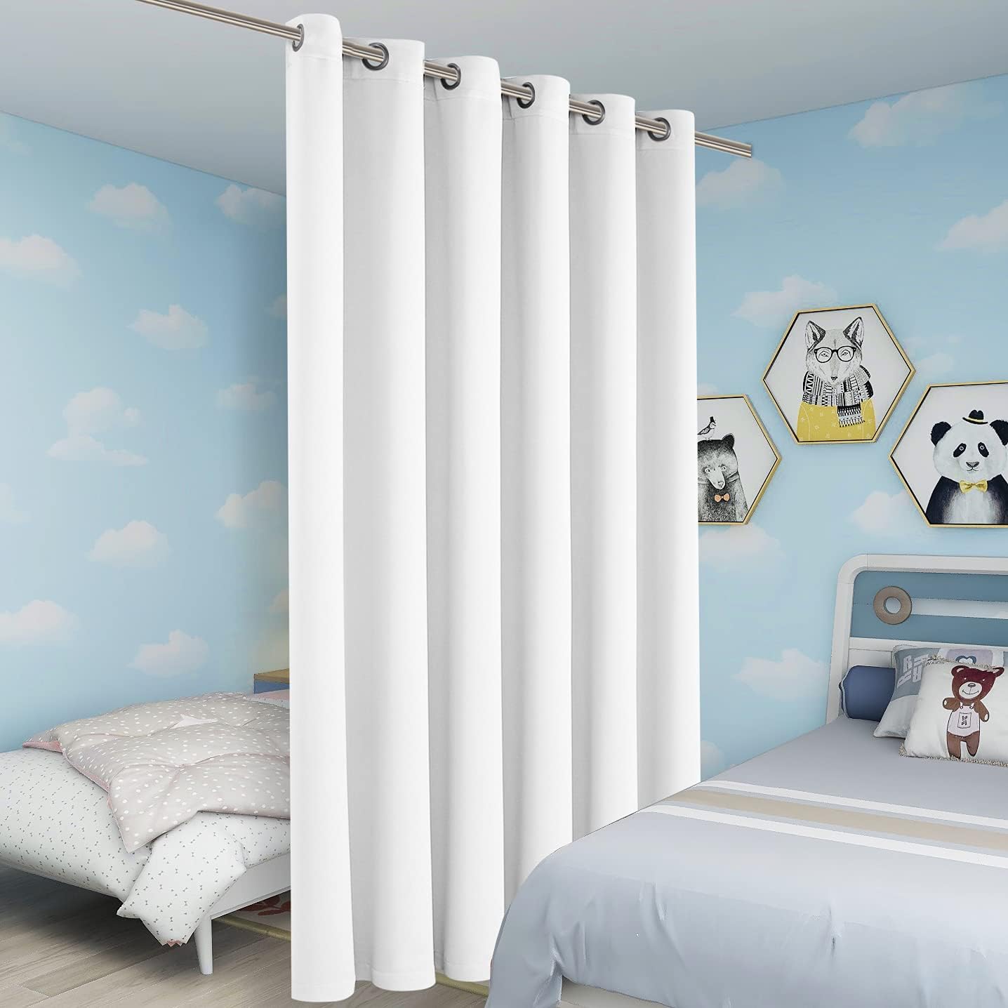 BONZER Room Divider Curtain Screen Partitions Total Privacy Wall Wide Blackout Curtains for Shared Room, 108L x 70W Inch (9L x 5.8W ft), 1 Panel, Greyish White