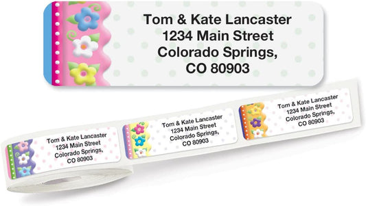 Colorful Images Frosting Flowers Rolled Personalized Return Address Mailing Labels with Dispenser, Customize with Name & Shipping Address, 250 ¾” x 2½” Self Adhesive, Easy Peel Label Roll - Lumora Desk