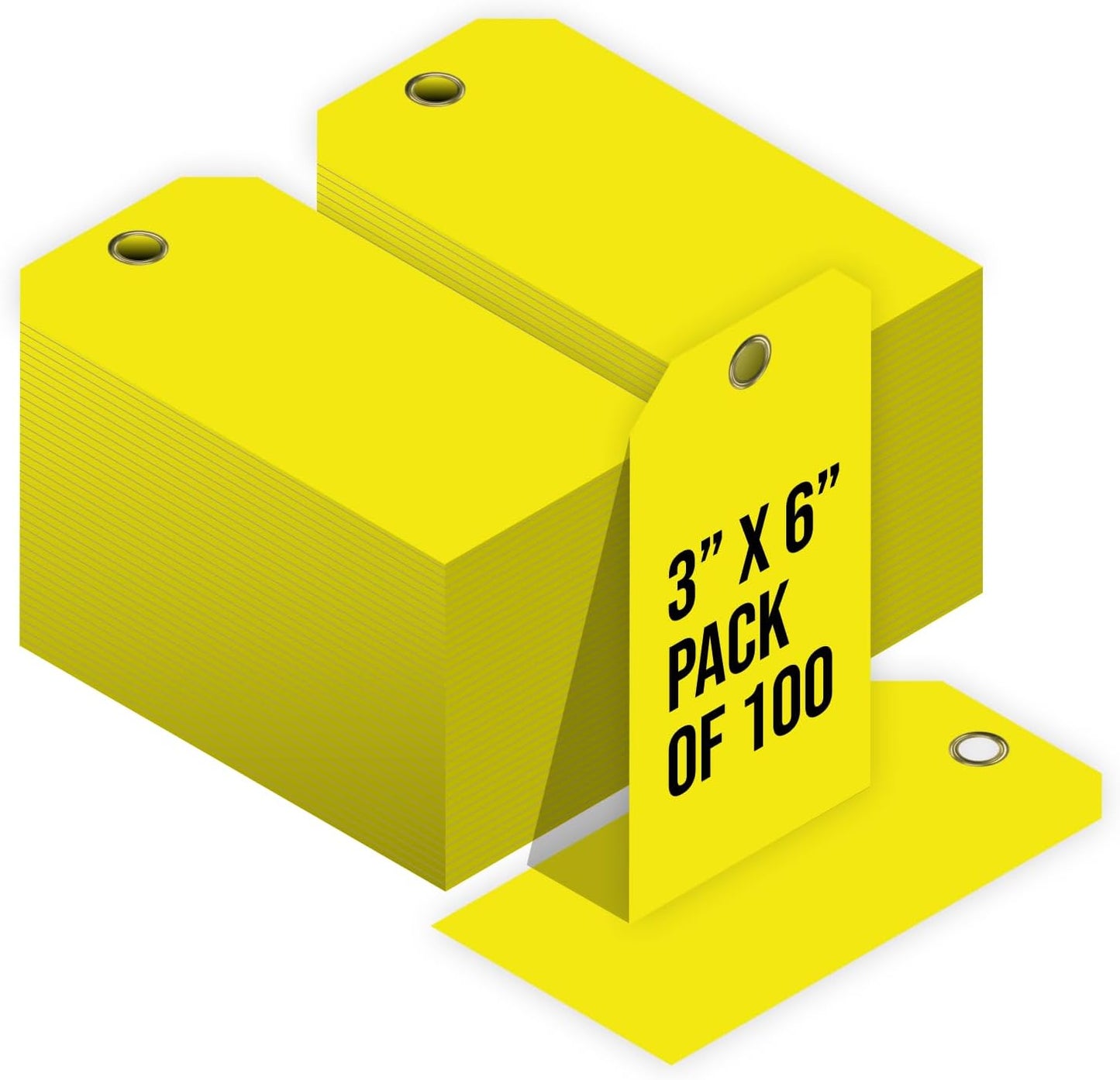 Tags 4 Less 15 Mil Waterproof Plastic Tags, Pack of 100 – 3” x 6” Heavy Duty Plastic Tags for Labeling, Outdoor Tagging, Equipment Labeling, Luggage, Valves & More (Yellow)