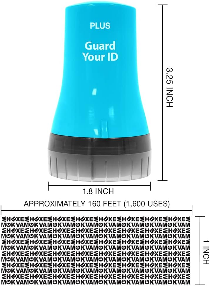 Wide Advanced Security Roller by Guard Your ID, Easy-to-Use Mess-Free Identity Protection Stamp (3-Pack, Mixed Colors: Turquoise, Green, White)