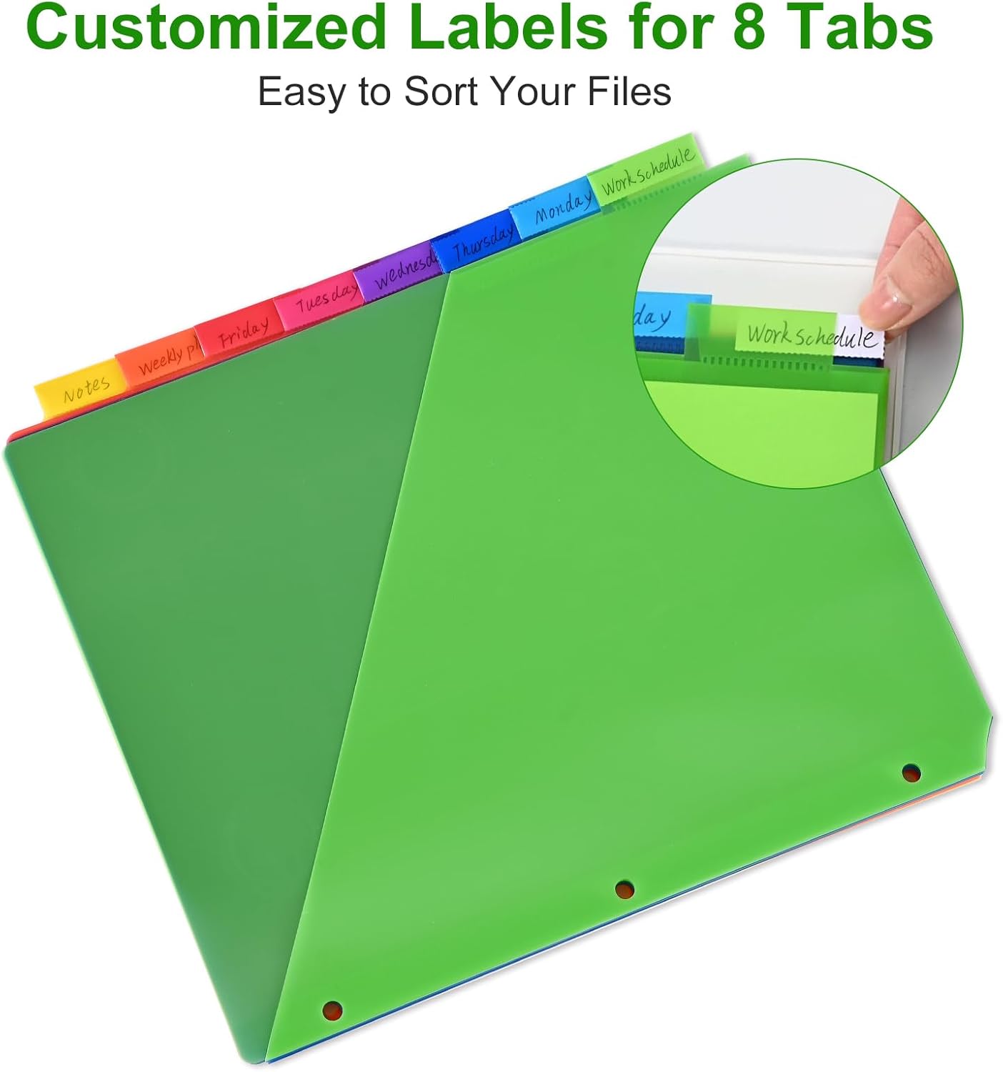 8-Tab Binder Dividers - Index Pockets Divider for 3 Ring Binders, 3-Hole Plastics Sheets Protectors for US Letter Size in 0.5'', 1'', 2'', 3 inch Binders, 8 Colors (XY004) (1 Pack)