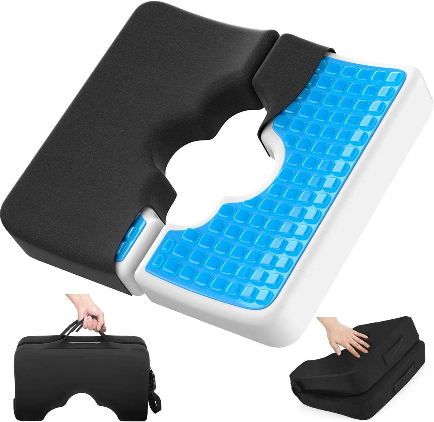 Bed Sore Cushion, Gel Wheelchair Seat Cushion,18”x16” Relieve Sciatica, Back, Coccyx & Ulcer Pain, Foldable Ergonomic Cushion for Bedridden, Elderly, with Anti-Slip Cover & Handle