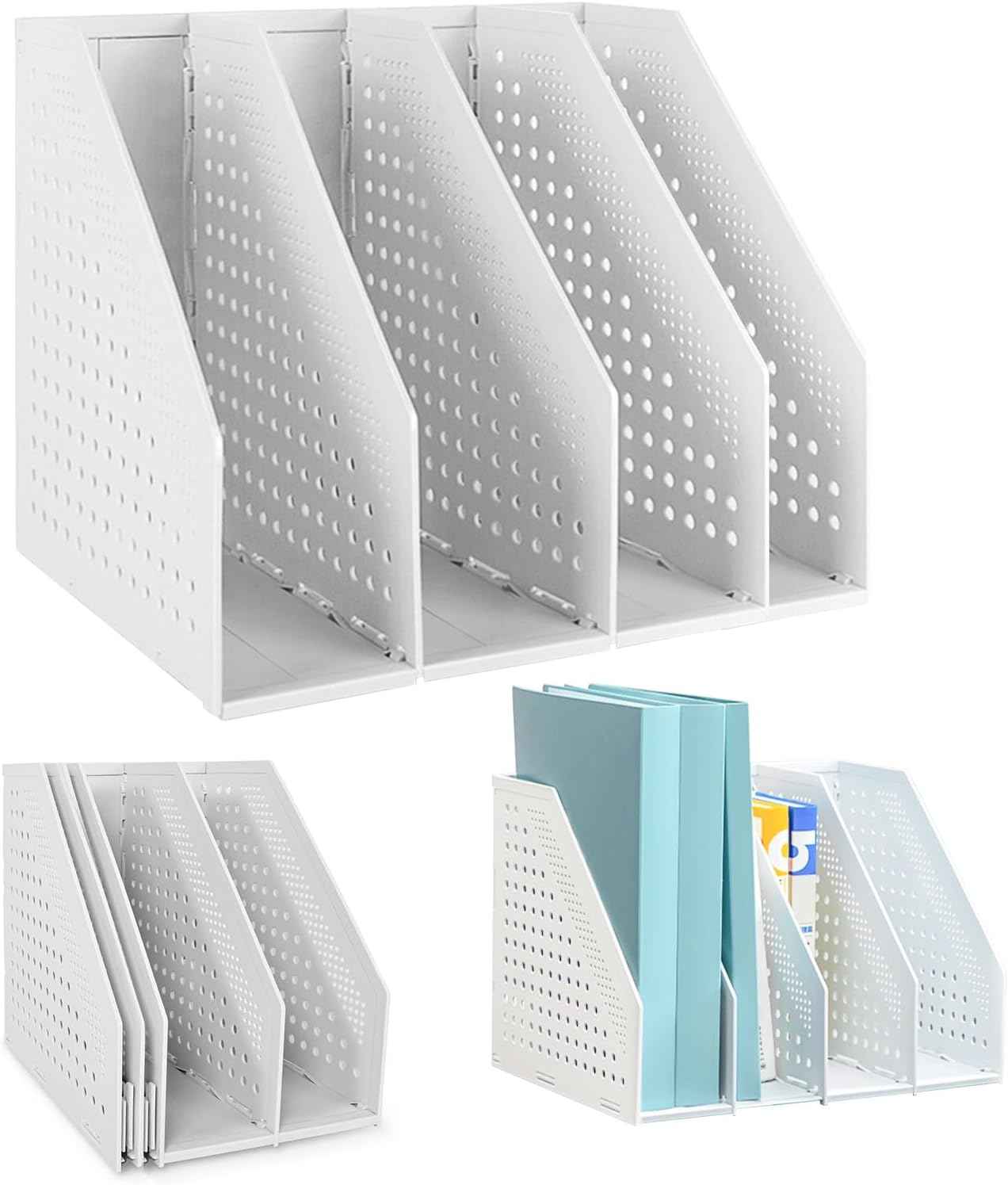 SAYEEC Desktop Collapsible File Magazine Folder Holder 4 Compartment Plastic Hollow Documents Foldable Organizer Files Cabinet Shelf Frames Dividers Rack Display and Storage