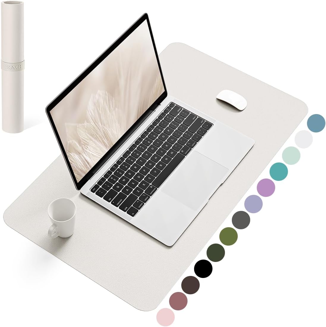 YSAGi Non-Slip Leather Desk Pad, Waterproof Laptop Computer Desk Keyboard Mat, Table Protector Blotter Mat, Large Mouse Pad for Office/Work/Home/Decor(Apricot Gray, 23.6" x 13.7")