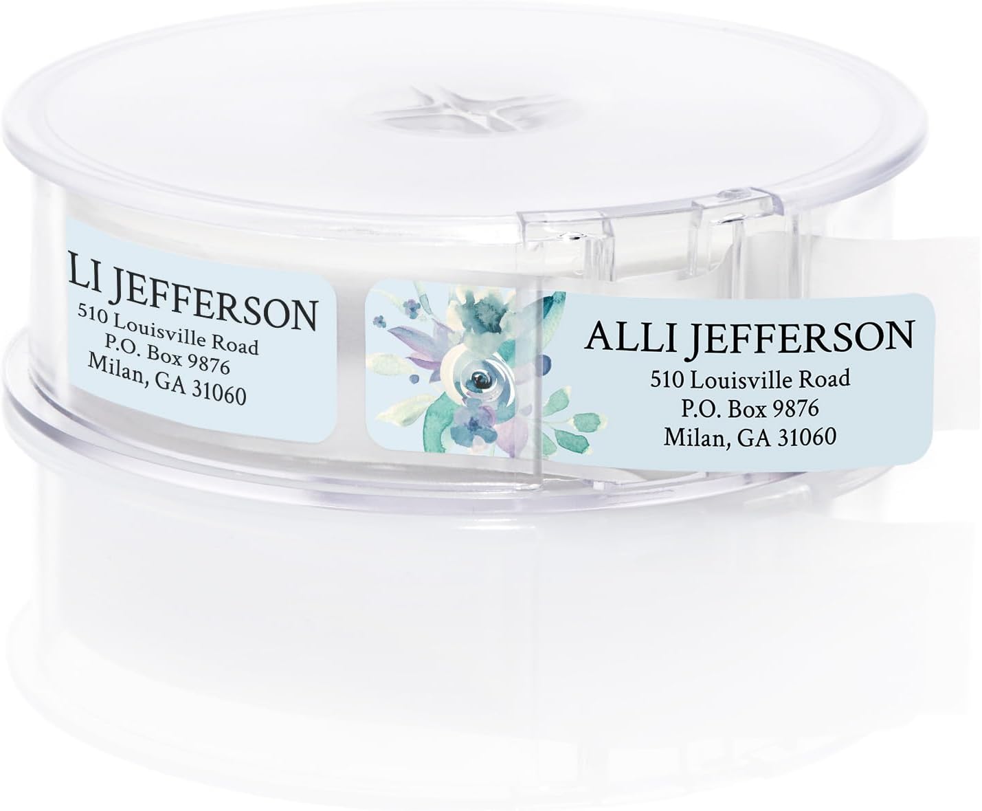 Blue Watercolor Floral Rolled Address Labels / 500 Personalized Return Address Labels/Designer Address Stickers in Elegant Plastic Dispenser - Lumora Desk