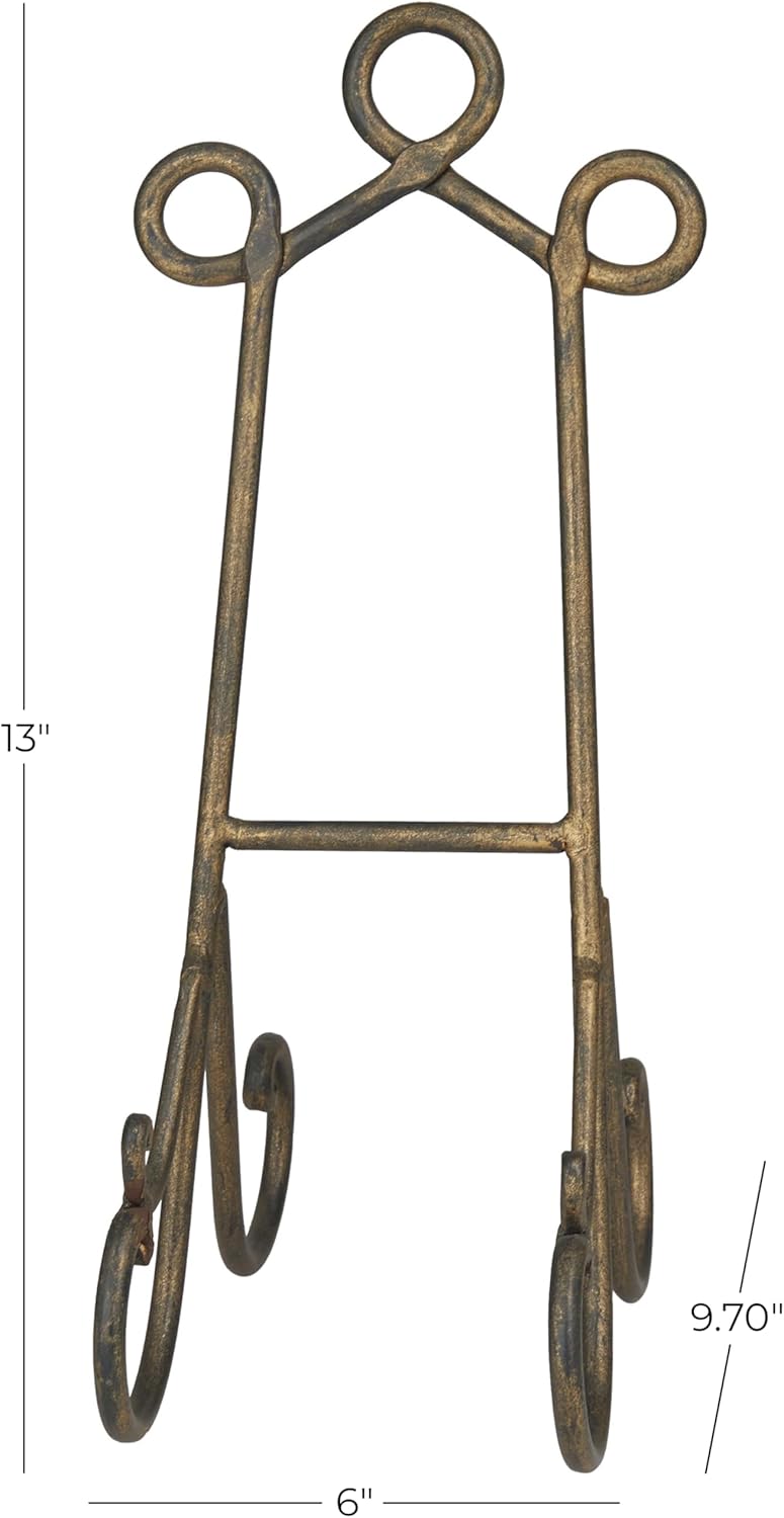 Deco 79 Metal Display Easel Scroll Tabletop Easel, Display Stand 7" x 10" x 16", Gold