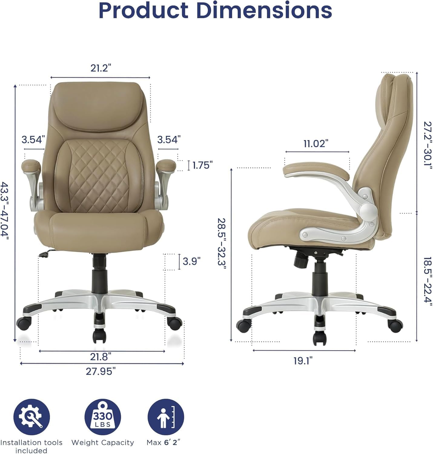 Nouhaus Ergonomic Office Chair Premium Microfiber Leather Adjustable Lumbar Support & Armrests, High Back Comfy Desk Gaming Chairs Executive Computer Swivel Chair Tilt Function(Posture,Taupe)