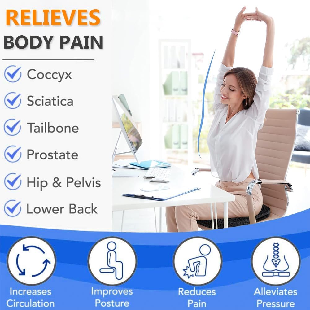 Gel Seat Cushion, Large Cooling Gel Cushion Breathable Honeycomb Chair Pads Gel Cushion with Non-Slip Cover for Home Office Chair Car Seat Wheelchair Absorbs Body Pressure Points, As Seen on TV