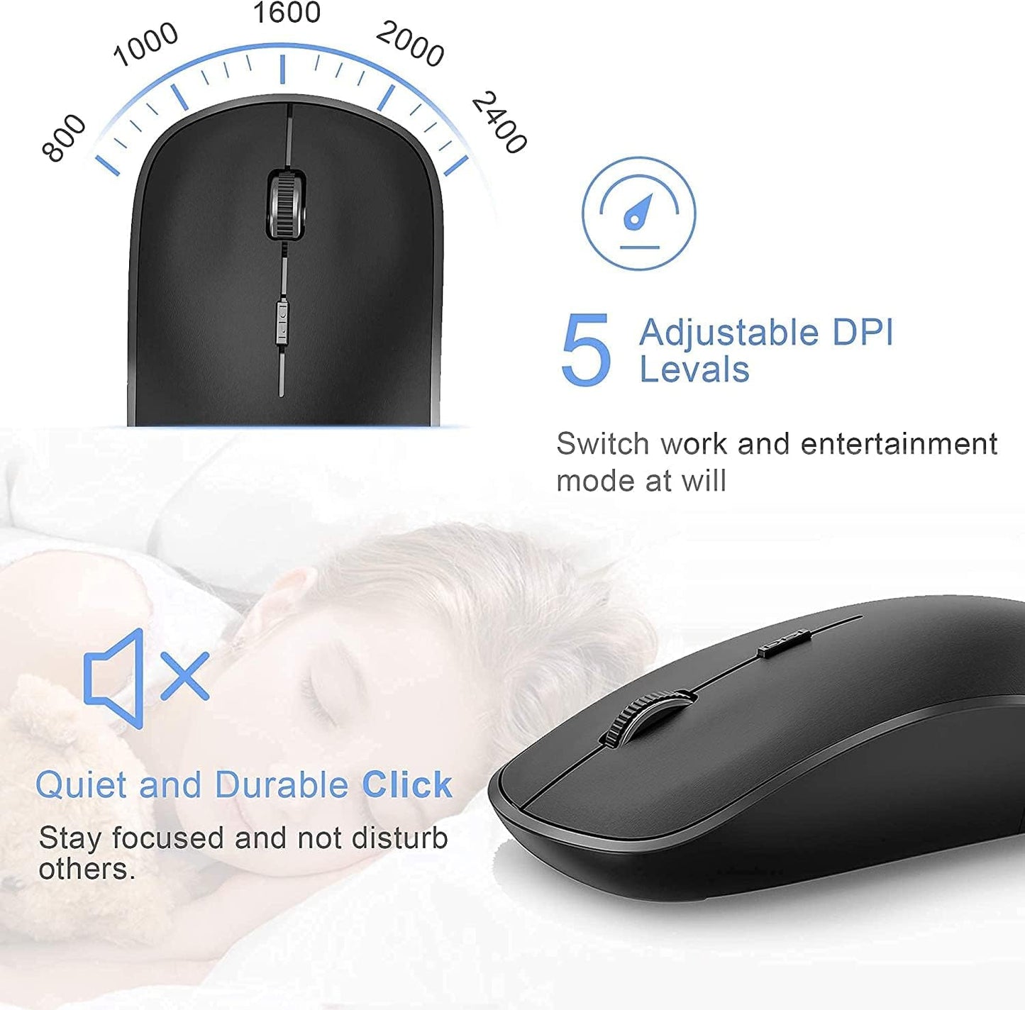 JOYACCESS Wireless Keyboard and Mouse,2.4G Ergonomic and Slim Wireless Computer Keyboard Mouse Designed for Windows, PC, Laptop,Tablet - Black Grey