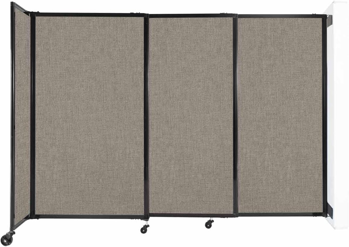 Wall-Mounted Sliding StraightWall Room Divider | Adjustable Widths | Locking Wheels | Room Separator | Up to 7'2" Wide x 5' Tall Warm Pebble Fabric Panels - Lumora Desk