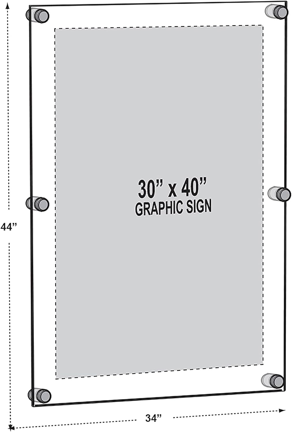 Azar Displays, 105540, Floating Acrylic Wall Frame with Silver Hardware Stand Off Caps, Clear Hanging Photo Frame Display Mount with Frameless Border, Glass-Like Frame for Large Prints, 30" x 40"
