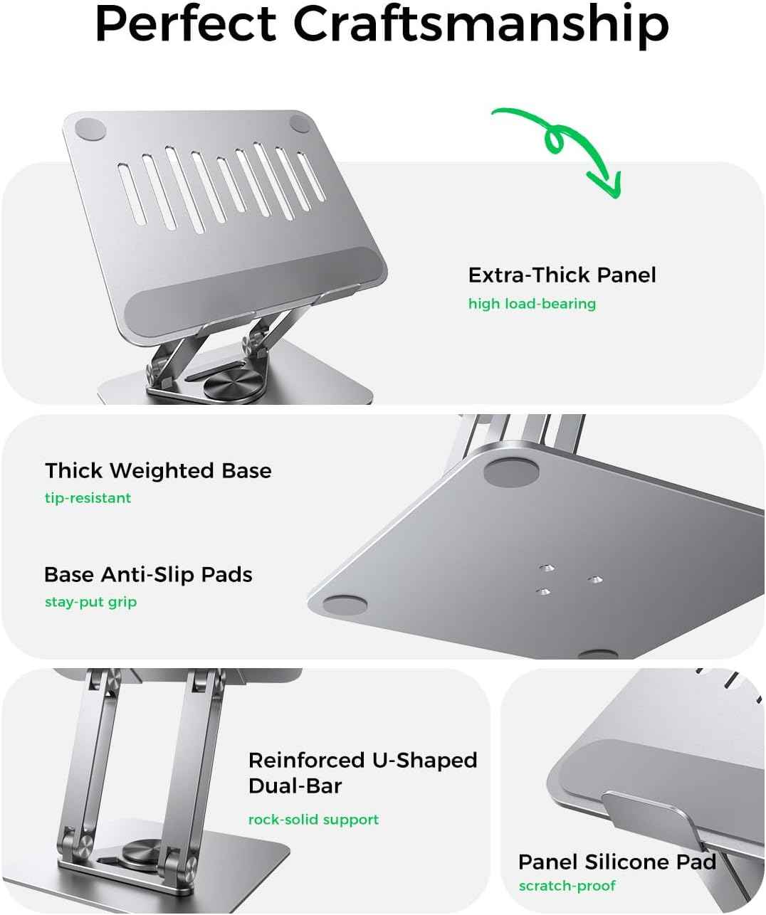 MAGIC JOHN Adjustable Laptop Stand for Desk, 360° Rotating Foldable Protable Laptop Riser Holder, Ergonomic Design Computer Notebook Stand Holder for MacBook Pro Air/Dell/HP 10-17.3"