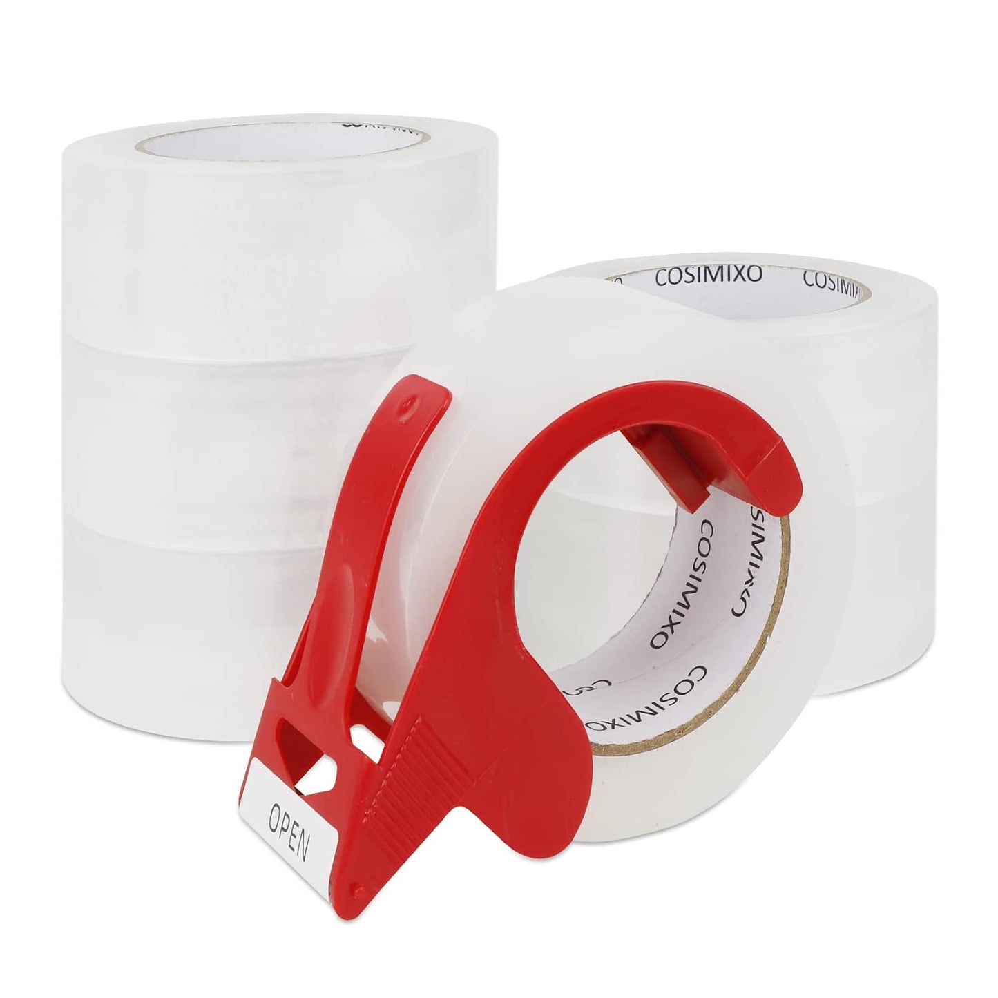 COSIMIXO 6-Pack Heavy Duty Clear Packing Tape with Dispenser, 2.5mil x1.88 inch x110 Yards, Ultra Strong,Industrial Shipping Box Transparent Packaging Tape for Moving, Office, & Storage
