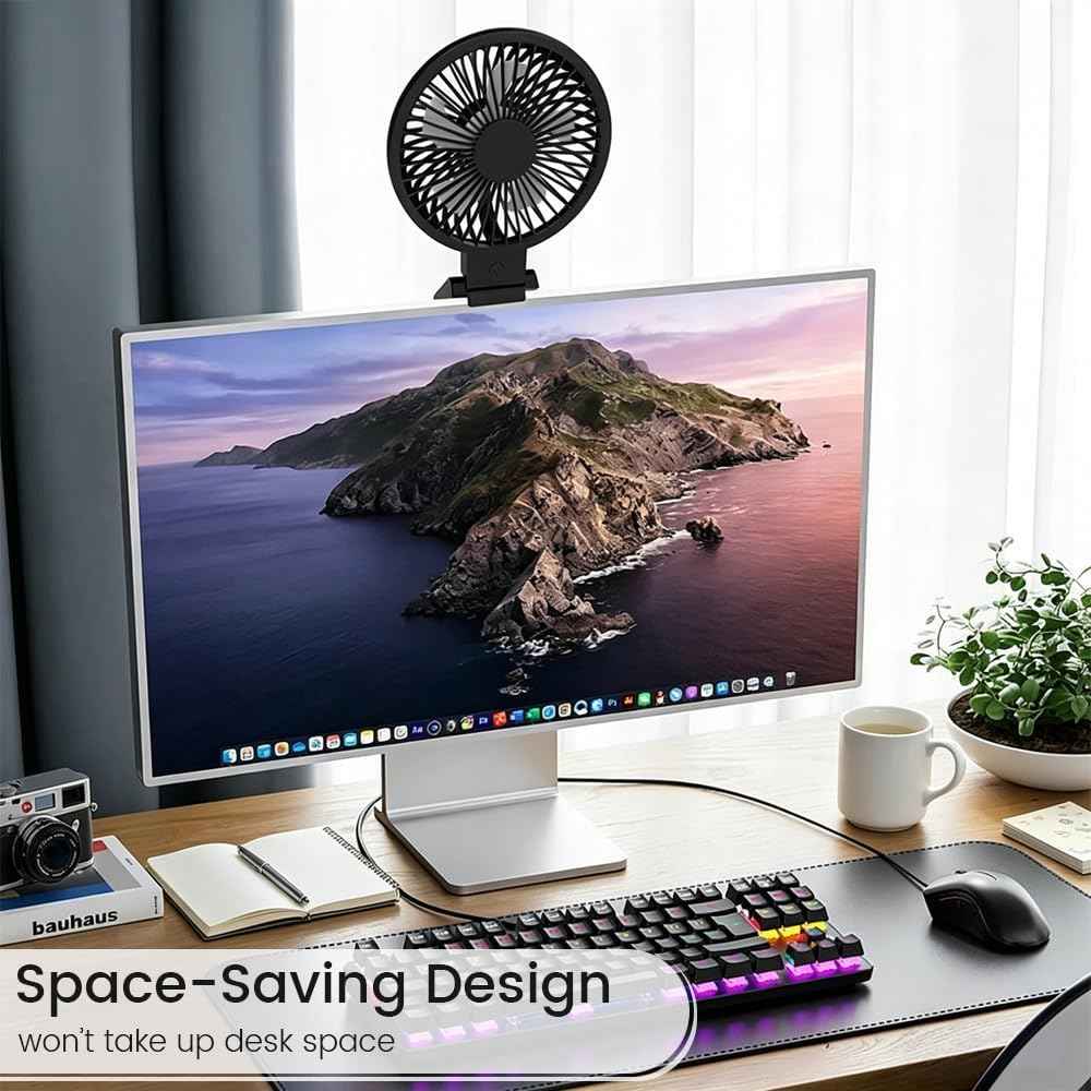 HomeBeyond Clip on Fan for Desk, Desk Fan for Monitor with 60 Tilt, USB Powered Quiet Personal Fan with Stepless Speed Control, Hanging Fan for Office, Gaming, Study