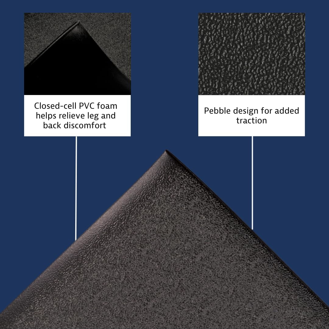 Notrax 411 Sof-Tred™ 3' x 60' x 3/8" Anti Fatigue Mat, Enhanced Slip Resistance with Beveled Edges and Pebbled Surface, Ideal for Industrial and Commercial Workplaces, Black, 411R0336BL