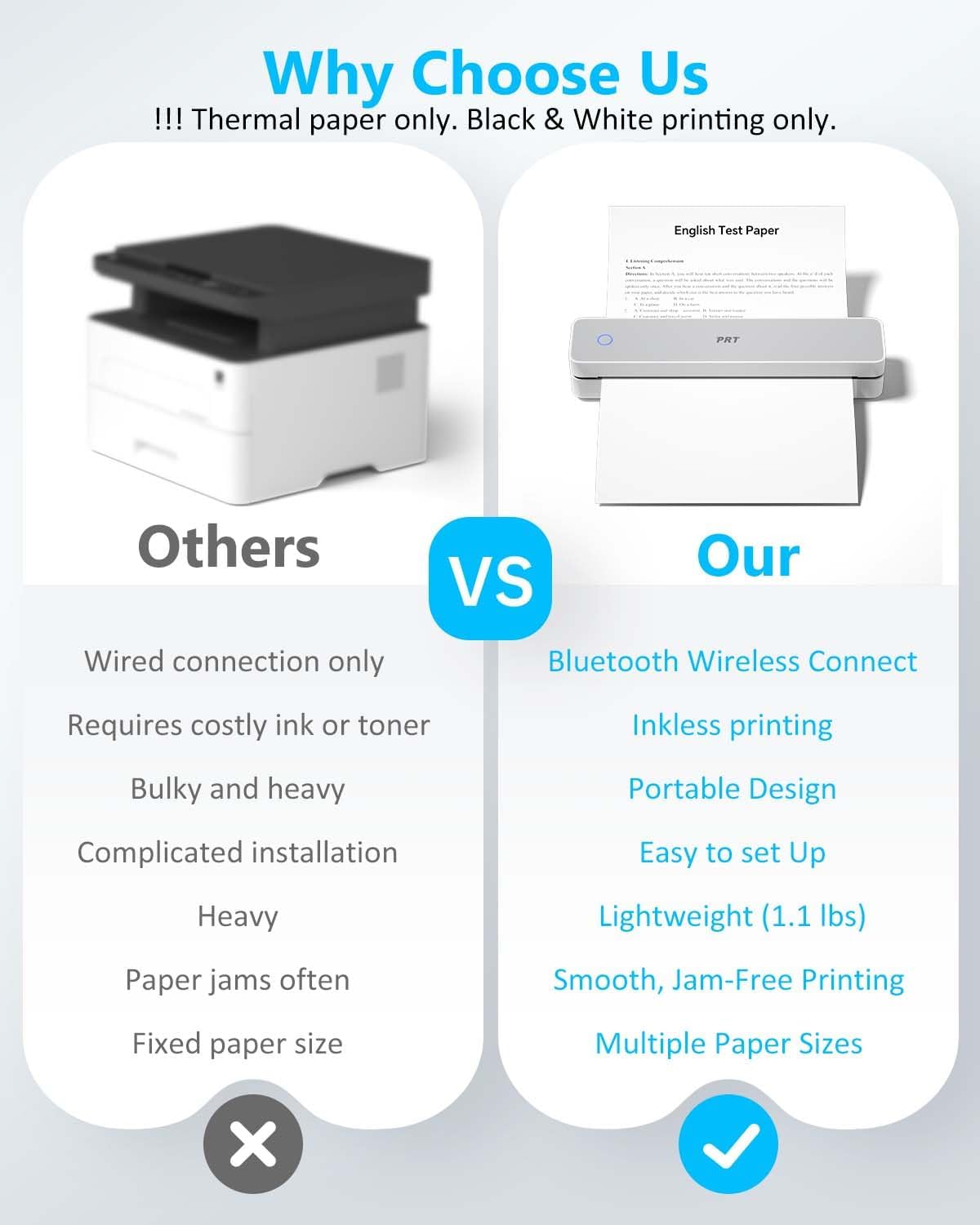Inkless Portable Printer for Travel, Wireless Thermal Printer Support 8.5 x 11 Inch US Letter A4 B5, Bluetooth Mobile Printers with iOS, Android, Laptop for Home Use, Car, Office, School, Grey - Lumora Desk