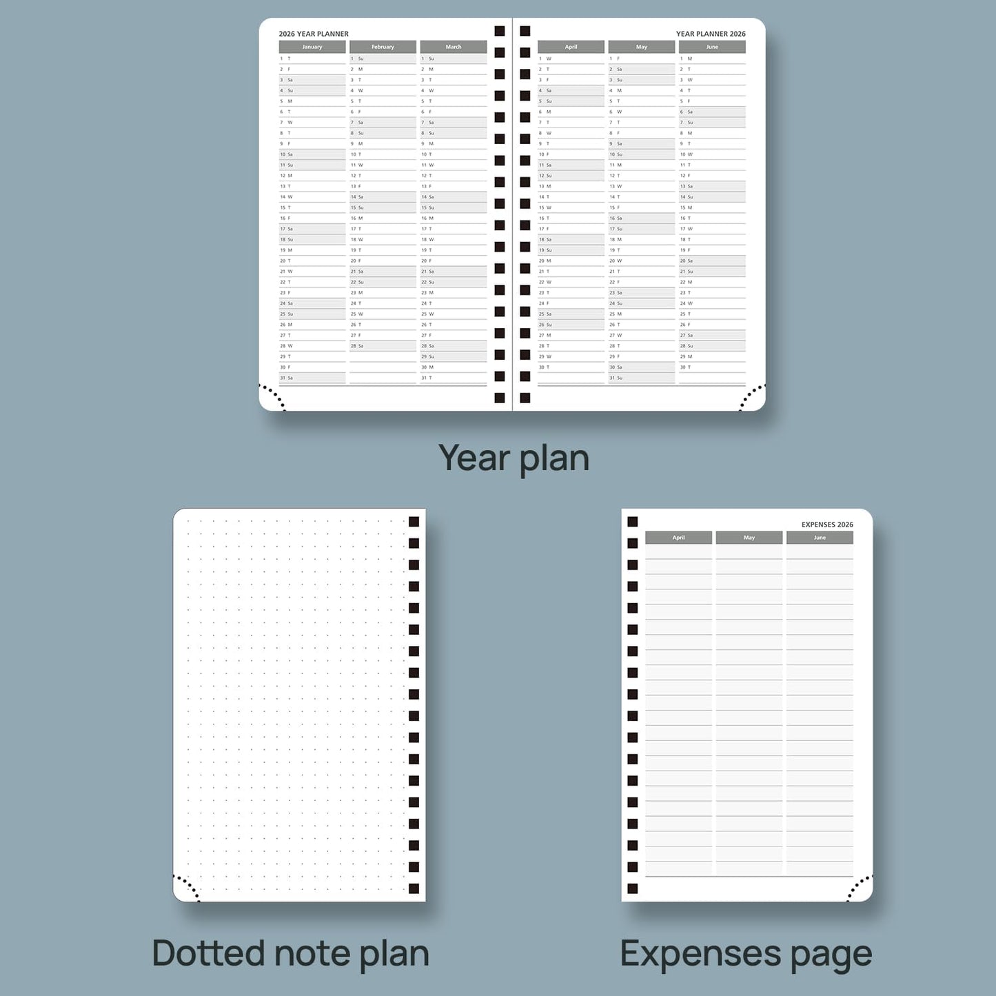 POPRUN 2026 Planner (Pocket Size 4''x 6.25'' Wire-Bond Hard Cover) Calendar Weekly and Monthly (Jan.2026-Dec.2026) Small Planner with Hourly Time Slots, for Purse, 100 GSM - Midnight Green