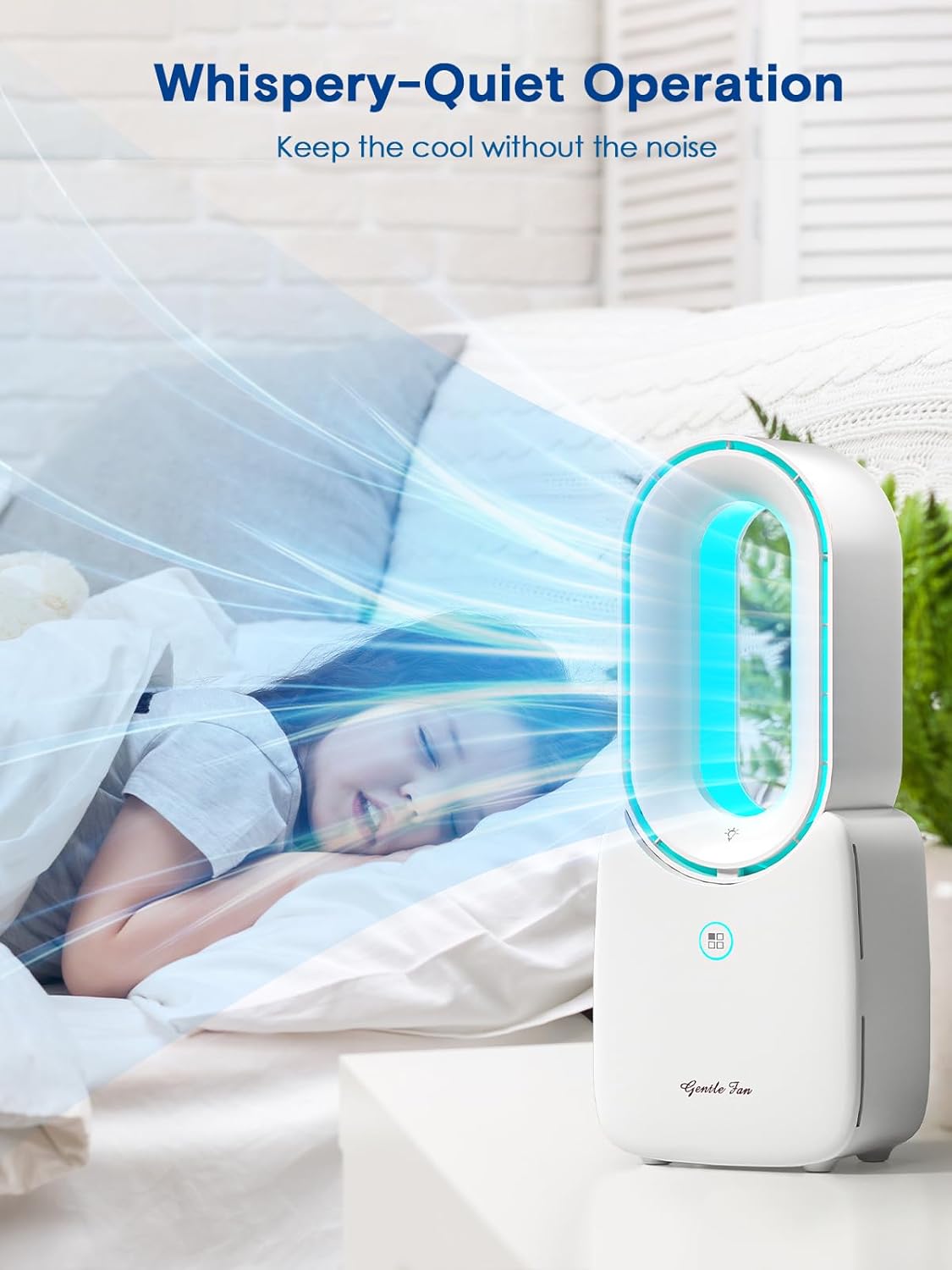 let'me Desk Fan, Portable Bladeless Fan 11.8 inch Small Personal Cooling Fan with 5 Colors Touch Control LED Light, Quiet Table Fan for Office, Home, Bedroom