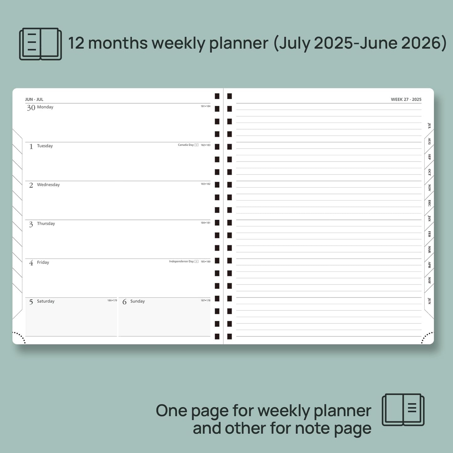 POPRUN Planner 2025-2026 Weekly Planner Notebook (Large 8.5''x 10.5'') Academic Calendar (JUL.25 - JUN.26) Appointment Book with Monthly Tabs, Spiral Soft Cover, Inner Pocket, 100 GSM - Brown