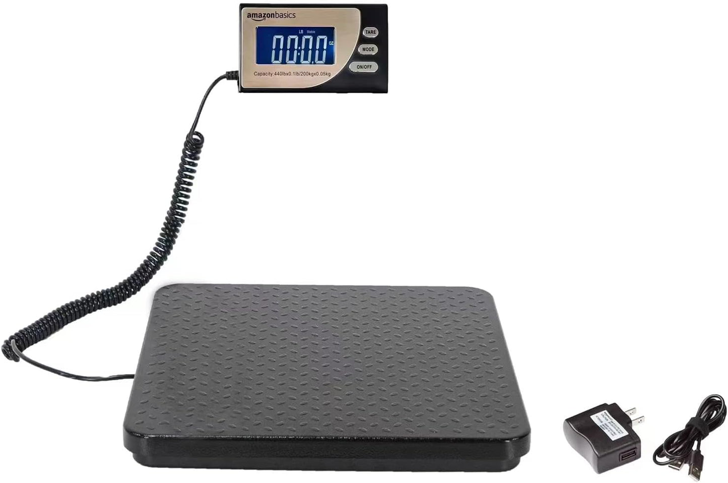 Amazon Basics Digital Postal Scale, Heavy Duty, Aluminium Platform, 440 lb Capacity, 1 Ounce Readability, Black - Lumora Desk