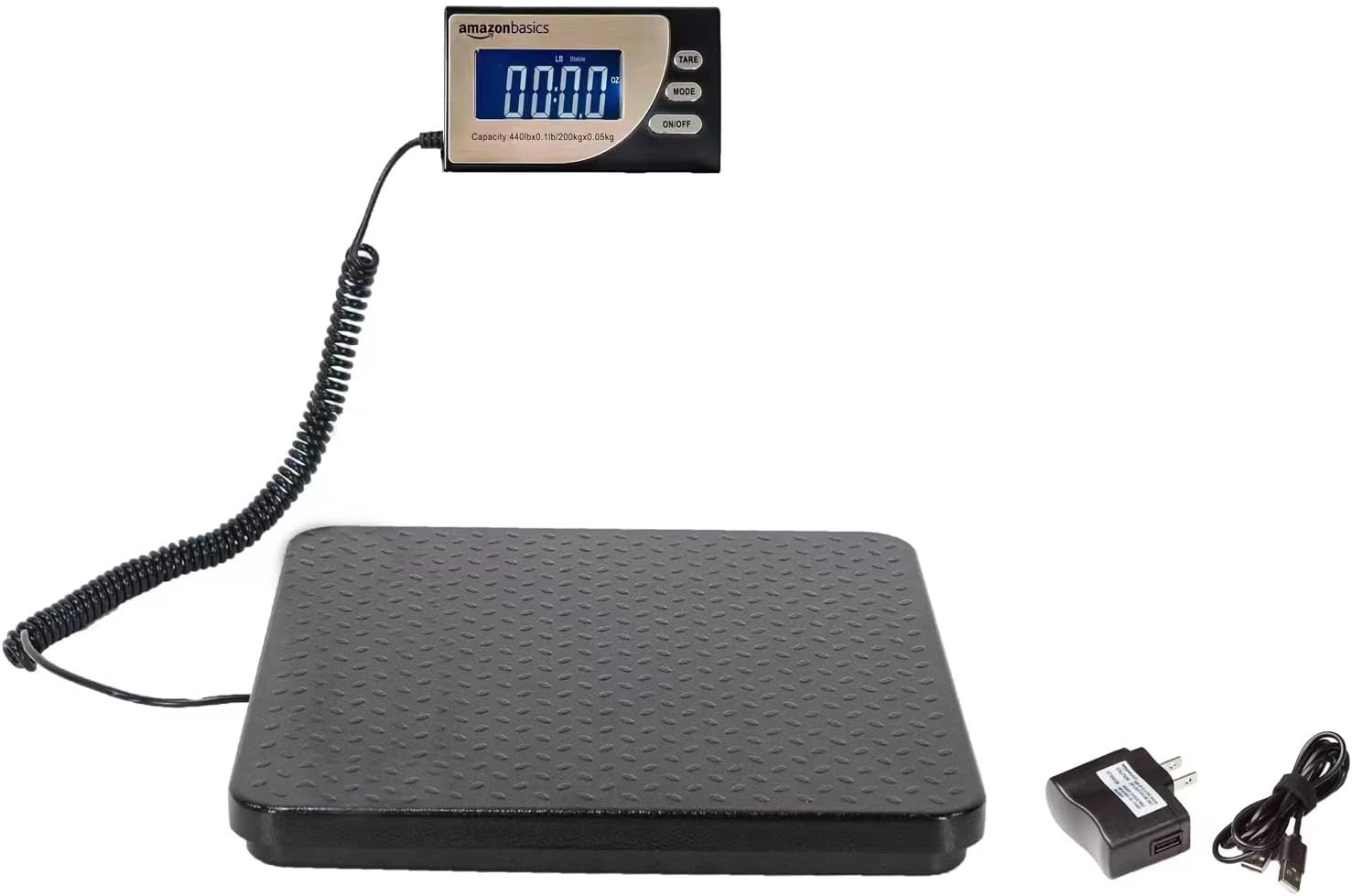 Amazon Basics Digital Postal Scale, Heavy Duty, Aluminium Platform, 440 lb Capacity, 1 Ounce Readability, Black - Lumora Desk