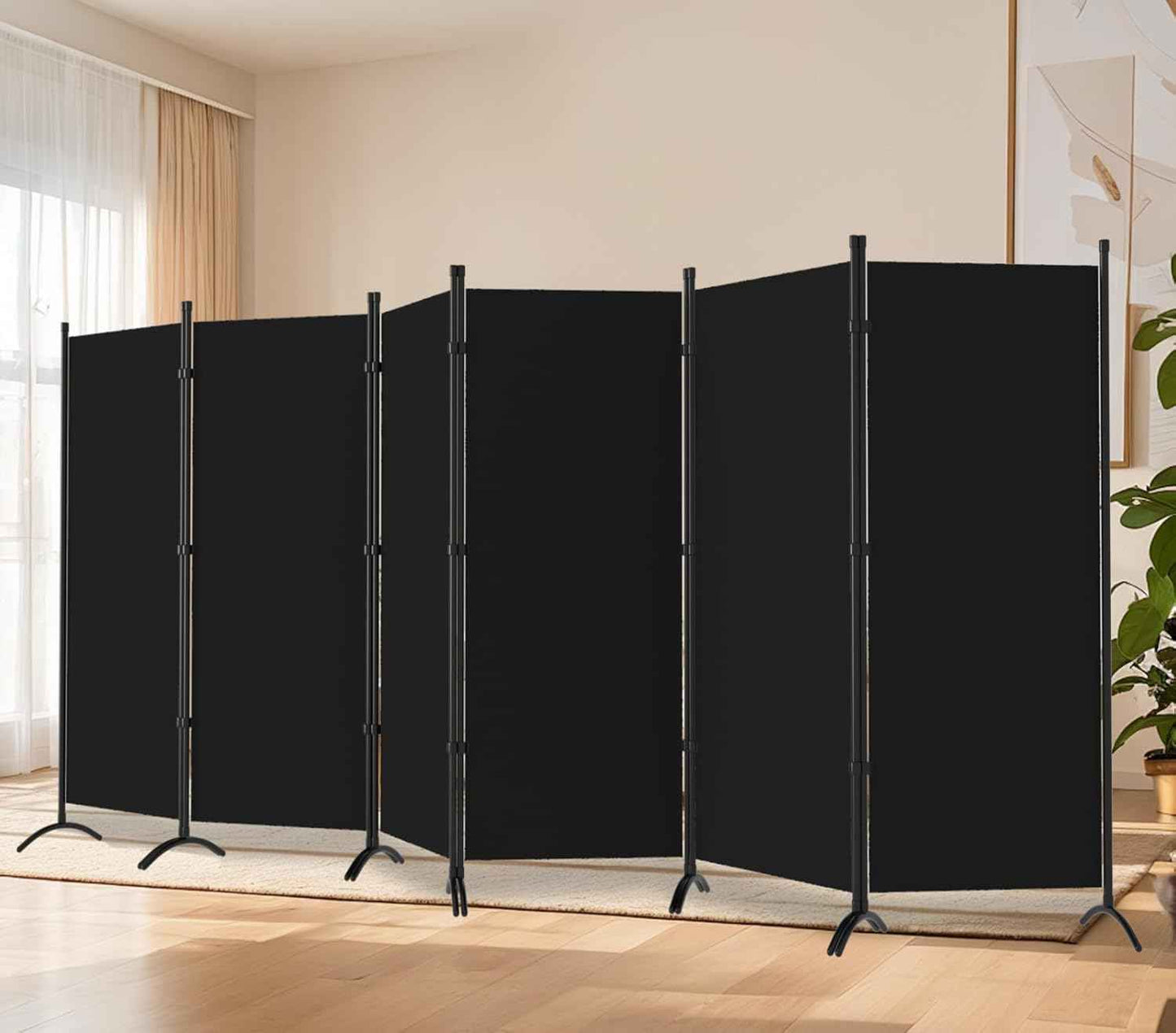 Room Divider-Folding Privacy Screens, 6 ft Partition Room Dividers Wall for Separation, Home, Office, Classroom, Studio (Black, 6 Panel)