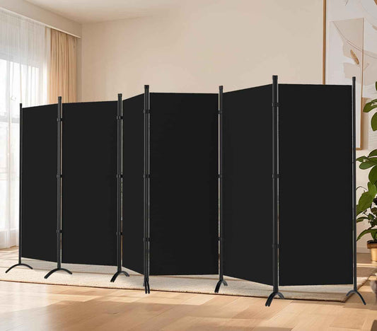 Room Divider-Folding Privacy Screens, 6 ft Partition Room Dividers Wall for Separation, Home, Office, Classroom, Studio (Black, 6 Panel)