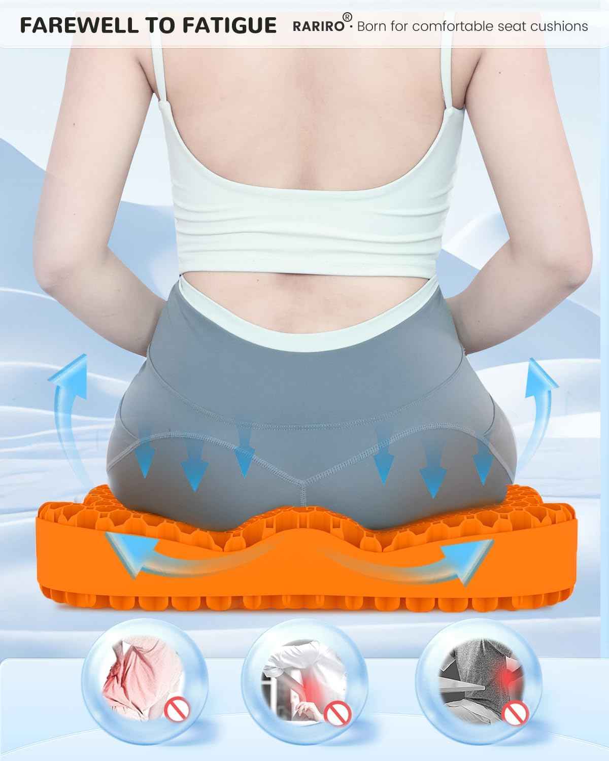 Gel Seat Cushion for Long Sitting(Enlarged&Thickened), Cooling Pressure Relief Seat Cushion for Wheelchair, Driving, Kayak, Office Desk Chair Seat Pad Gel for Heavy People[Orange-19.7" Large]