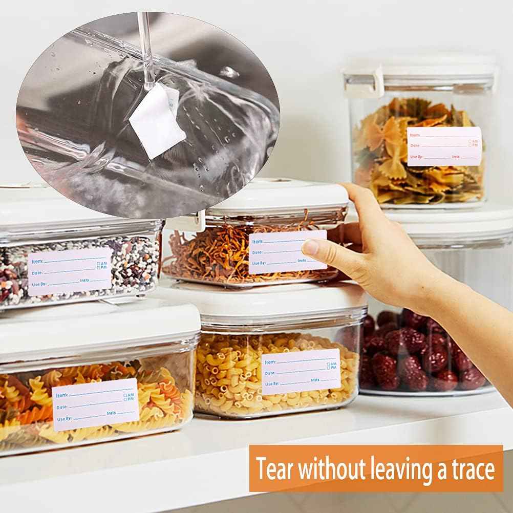 2 Rolls 1000 Pieces Removable Food Labels, 1 x 2 Inch Date Stickers for Freezer, Refrigerator Food Containers - Easy to Write