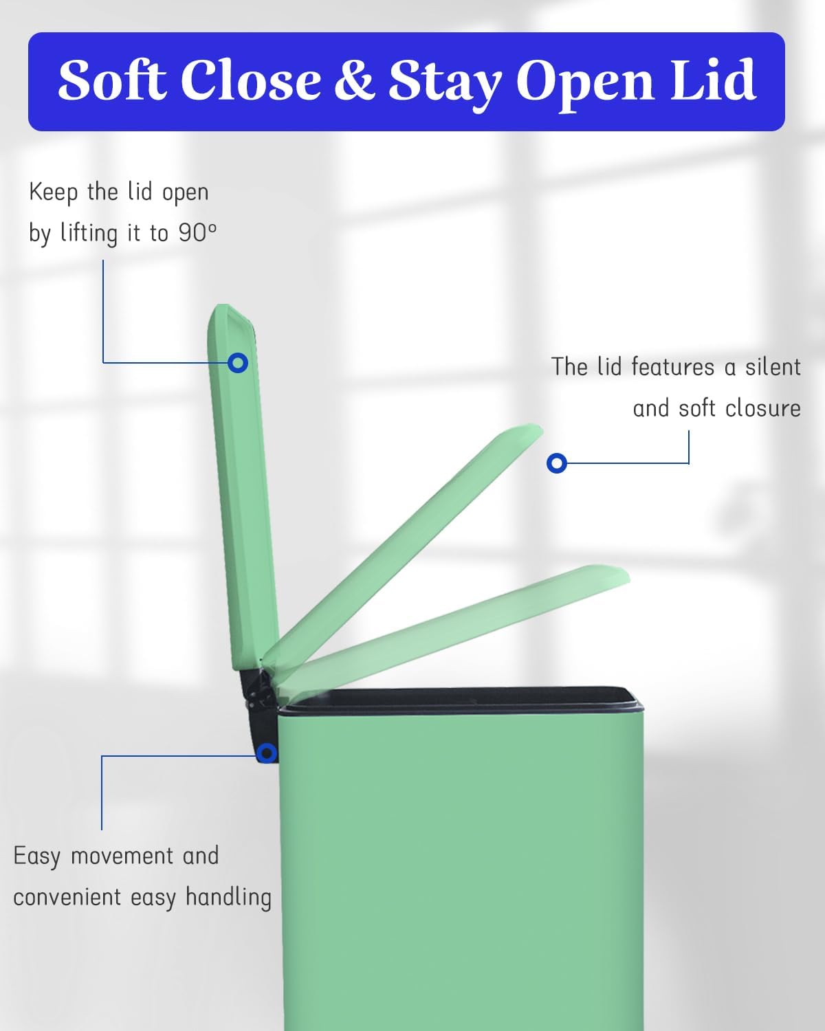 12 Gallon Slim Kitchen Trash Can, Stainless Steel Trash Can with Removal Inner Bucket and Soft-Close Lid, Pedal Garbage Can 45 Liter, Green