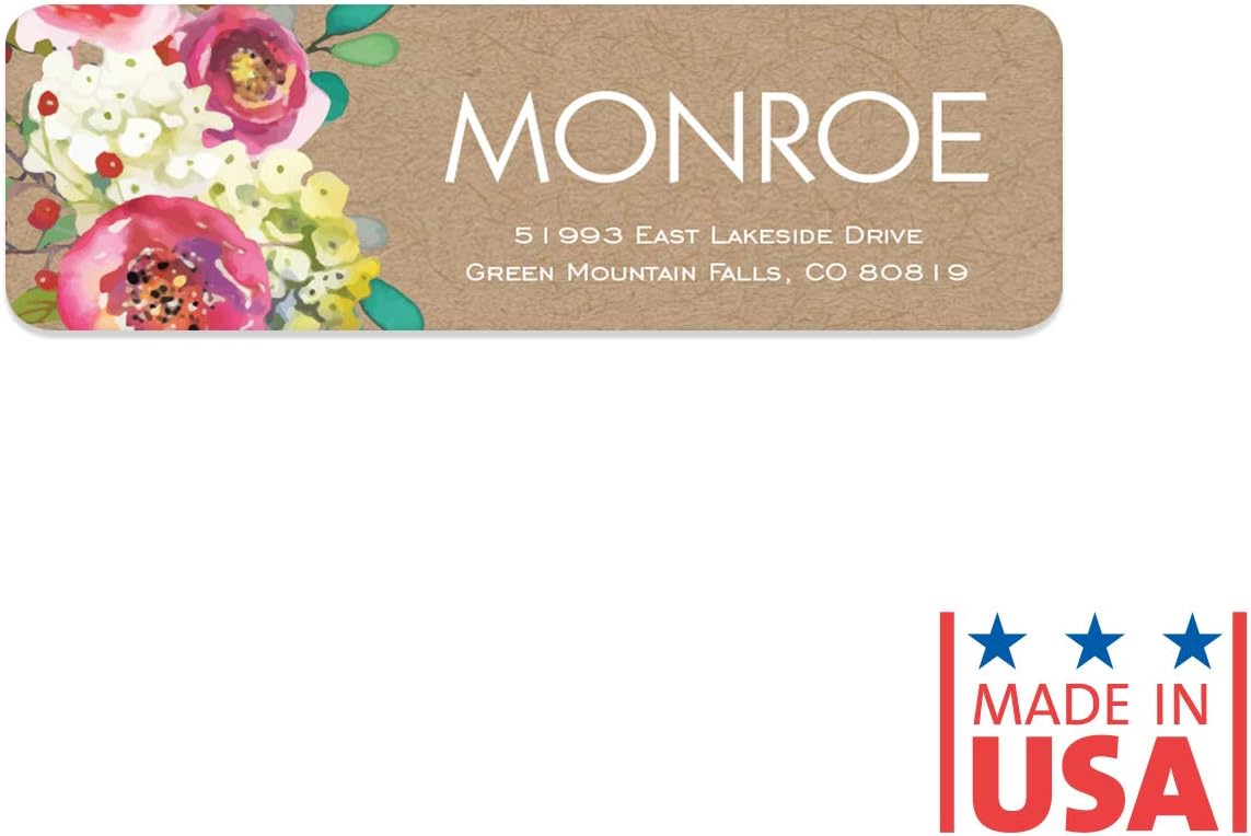 Kraft Faux Look Floral Rolled Address Labels/Roll of 250 Personalized Address Labels/Designer Return Address Stickers in Elegant Plastic Dispenser - Lumora Desk