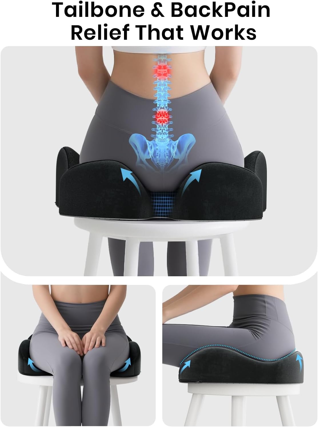 Benazcap Seat Cushion - Memory Foam Office Chair Cushion Seat Pad - Sciatica & Lower Back Pain Relief - Car Seat Cushions for Driving Seat Cushions