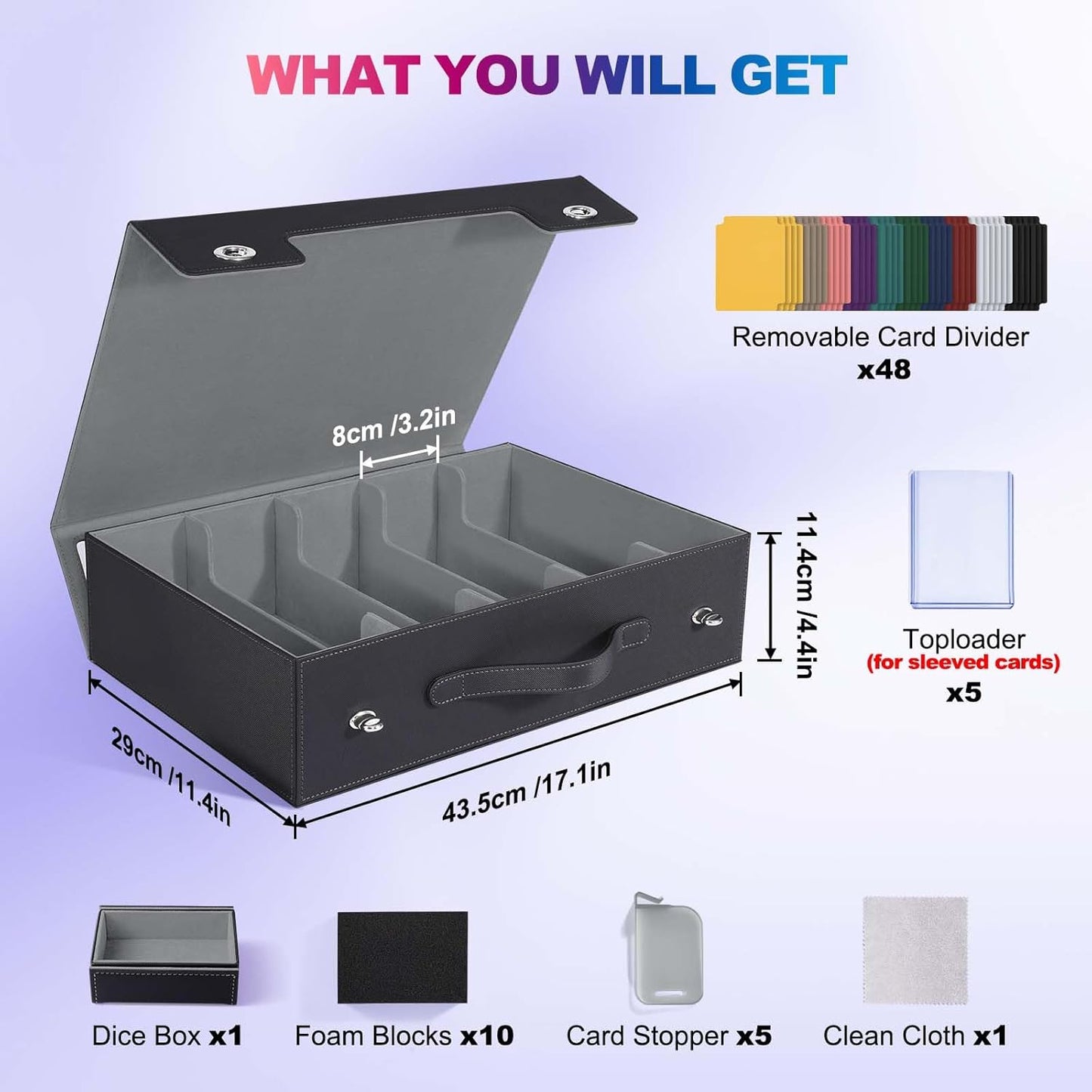 Trading Card Storage Box with Commander Display, 5 Row Magic Card Box with Handle & Aluminum Alloy Locking for 3900+ Unsleeved Cards Suits for MTG PTCG TCG Sports Cards (Black Gray)