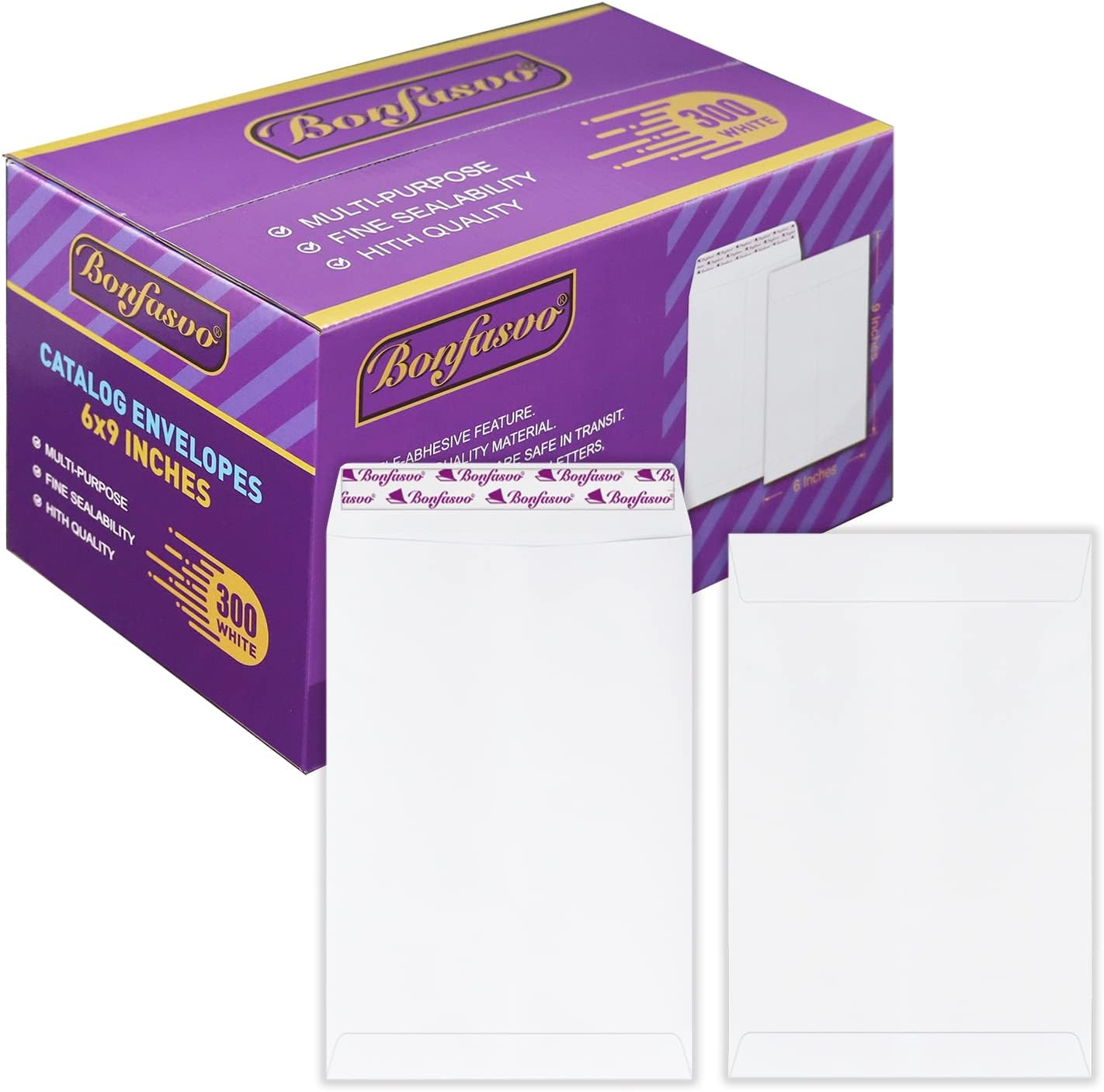 300 Pack 6x9 White Catalog Envelopes Peel & Seal Security Mailing Envelopes 120GSM Kraft Paper self Seal Envelopes for Invitations Papers Photos Documents Pictures Papers Files - Lumora Desk