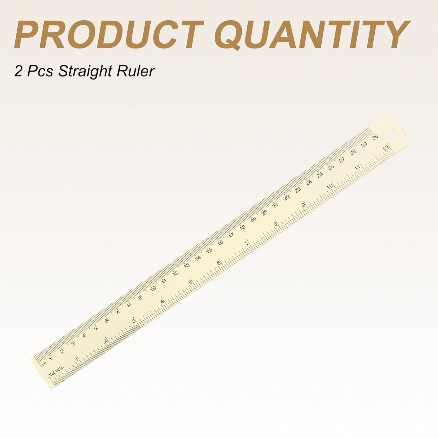 HARFINGTON 2pcs Metal Straight Ruler 30cm Metric SAE Aluminum Alloy Measuring Rulers Scale Tool with Hole for Measure Study Reading Classroom Office, White