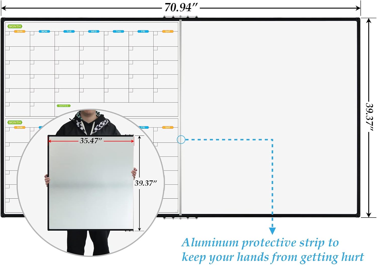 JILoffice Magnetic Foldable Dry Erase Calendar Whiteboard Combo, 2 Month Calendar Board & White Board 72 X 40 Inch, Black Aluminum Frame Wall Mounted Board for Office Home and School - Lumora Desk