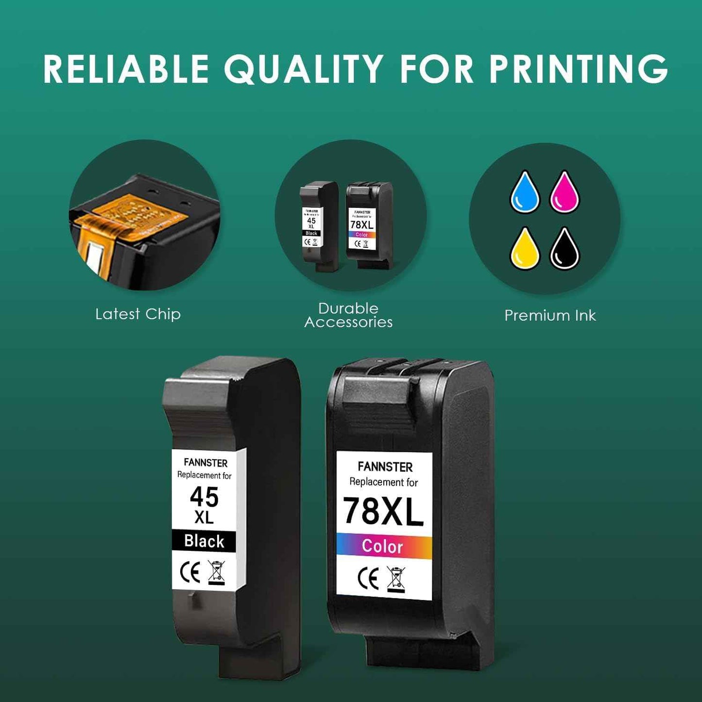 45 78 Ink Cartridge Combo Pack Compatible for HP Deskjet 1220c-ps 930C 952C 970Cxi Color Copier FAX 1220 PhotoSmart 1115 1215(1 Black, 1 Color)