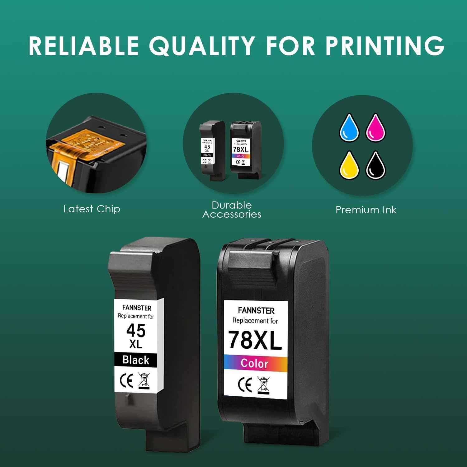 45 78 Ink Cartridge Combo Pack Compatible for HP Deskjet 1220c-ps 930C 952C 970Cxi Color Copier FAX 1220 PhotoSmart 1115 1215(1 Black, 1 Color)