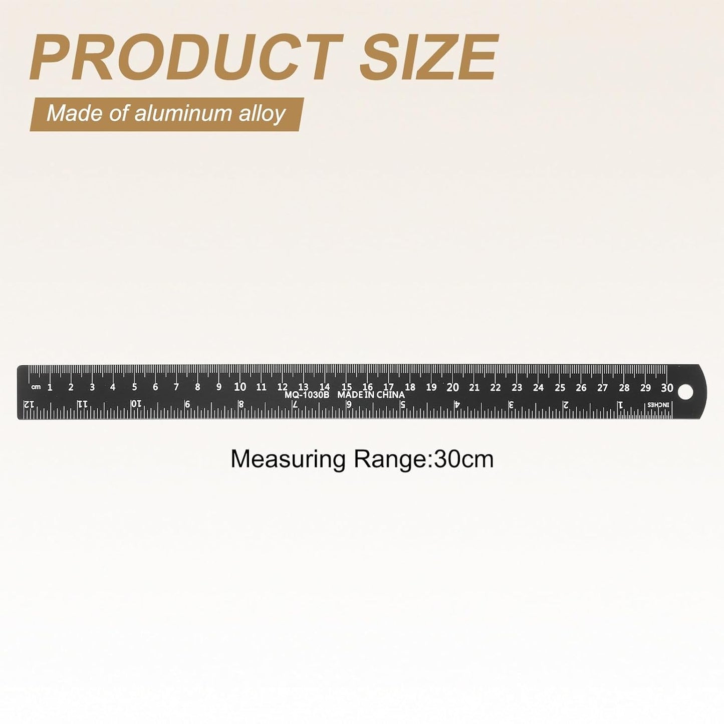 HARFINGTON 2pcs Metal Straight Ruler 30cm Metric SAE Aluminum Alloy Measuring Rulers Scale Tool with Hole for Measure Study Reading Classroom Office, Black