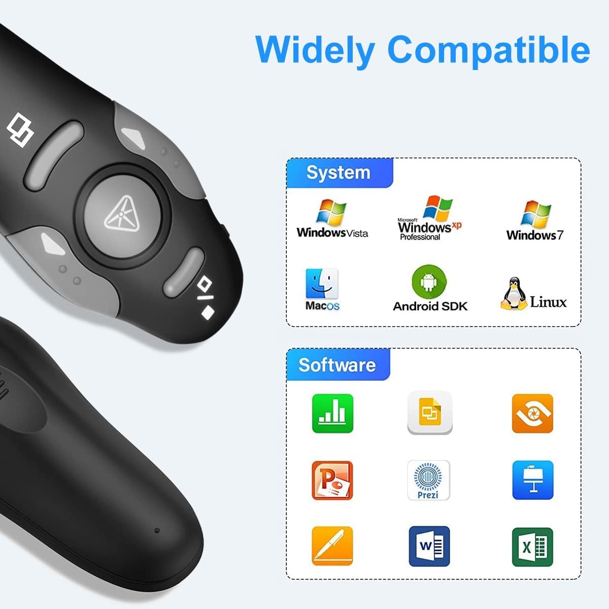 (2 Units) Wireless Presentation Clicker for PowerPoint, Wireless Presenter Remote with Laser Pointer Slide Clickers for Mac/Windows/Linux, Computer/Laptop, Google Slide/PPT/Keynote