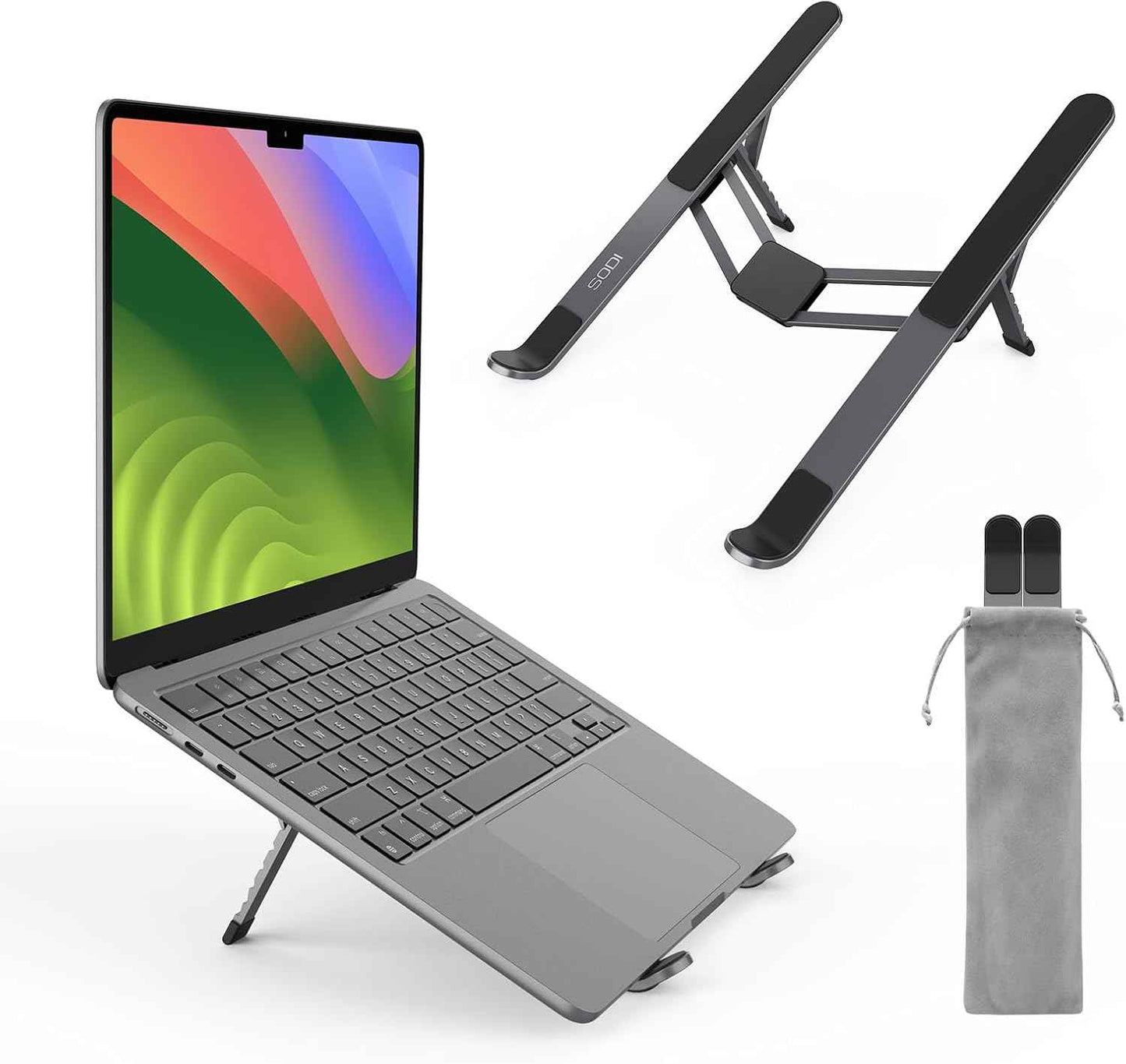 SODI Foldable Laptop Stand for Desk, 6-Levels Height Adjustment Portable Laptop Holder Riser, Ergonomic Aluminum Computer Stand for 10-15.6" Laptop and Tablet,Black