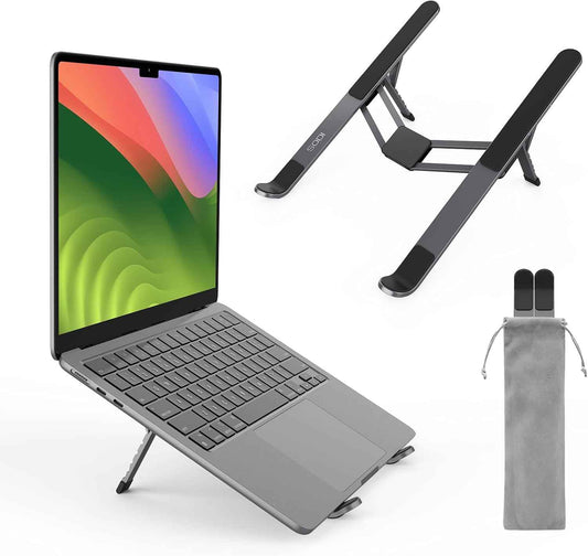 SODI Foldable Laptop Stand for Desk, 6-Levels Height Adjustment Portable Laptop Holder Riser, Ergonomic Aluminum Computer Stand for 10-15.6" Laptop and Tablet,Black