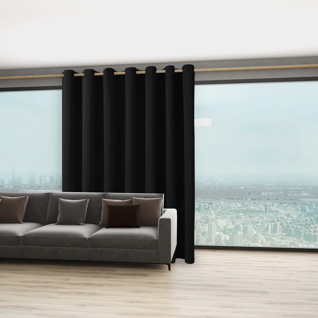 BONZER Extra Wide Room Divider Curtain Total Privacy Wall Noise Reducing Blackout Curtains for Patio Sliding Glass Door, 96L x 150W Inch (8L x 12.5W ft), 1 Panel, Black