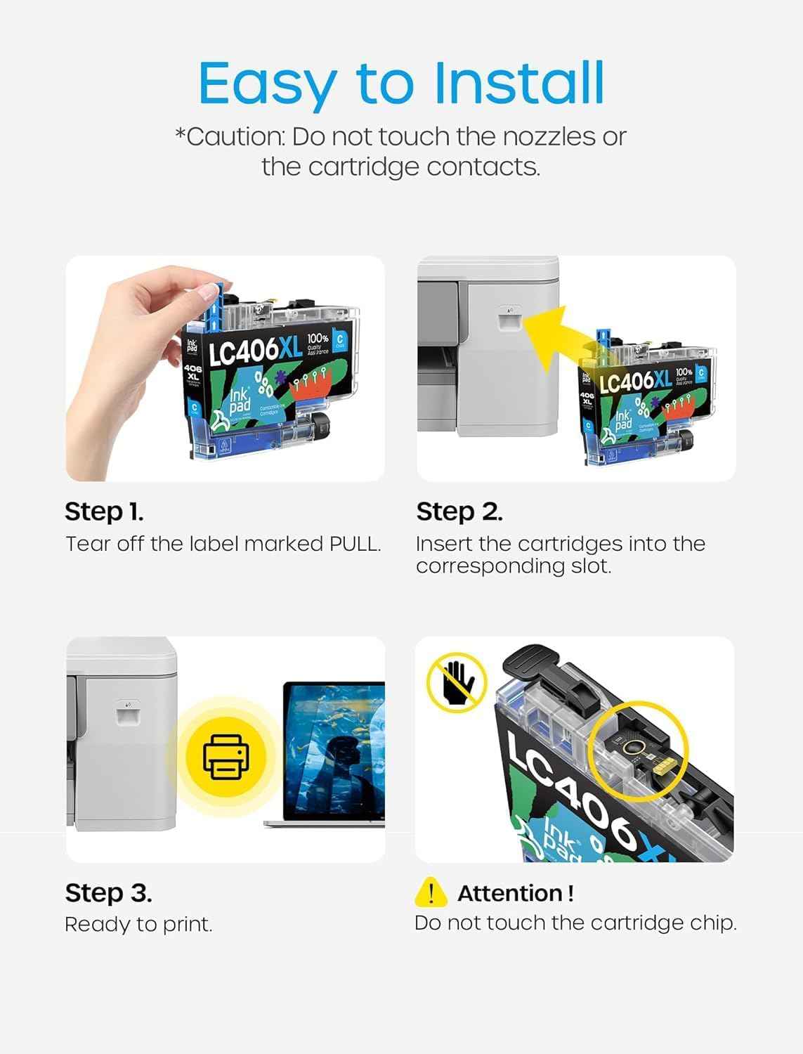 LC406XL LC406 Ink Cartridges for Brother Printer Compatible Replacement for LC406 XL LC406XL for Brother MFC-J4335DW MFC-J6555DW MFC-J5855DW MFC-J4535DW MFC-J6955DW MFC-J5955DW (4 Pack, BK/M/C/Y)